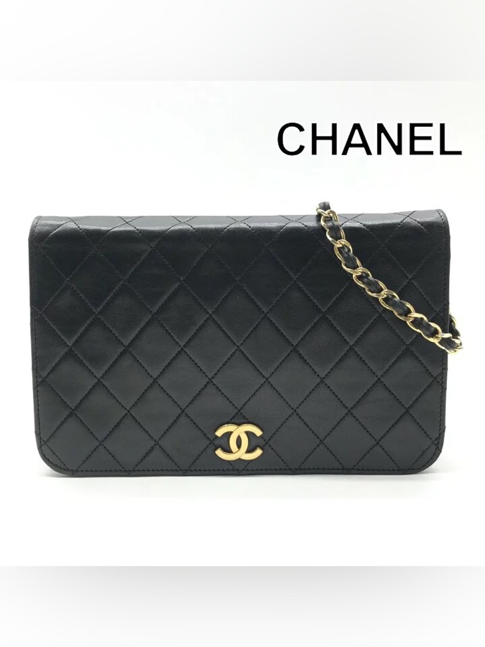 Authentic CHANEL single flap black lambskin classic quilted bag